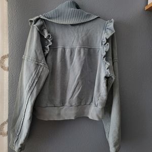 Free People movement ruffle crop zip up sweatshirt thumb holes